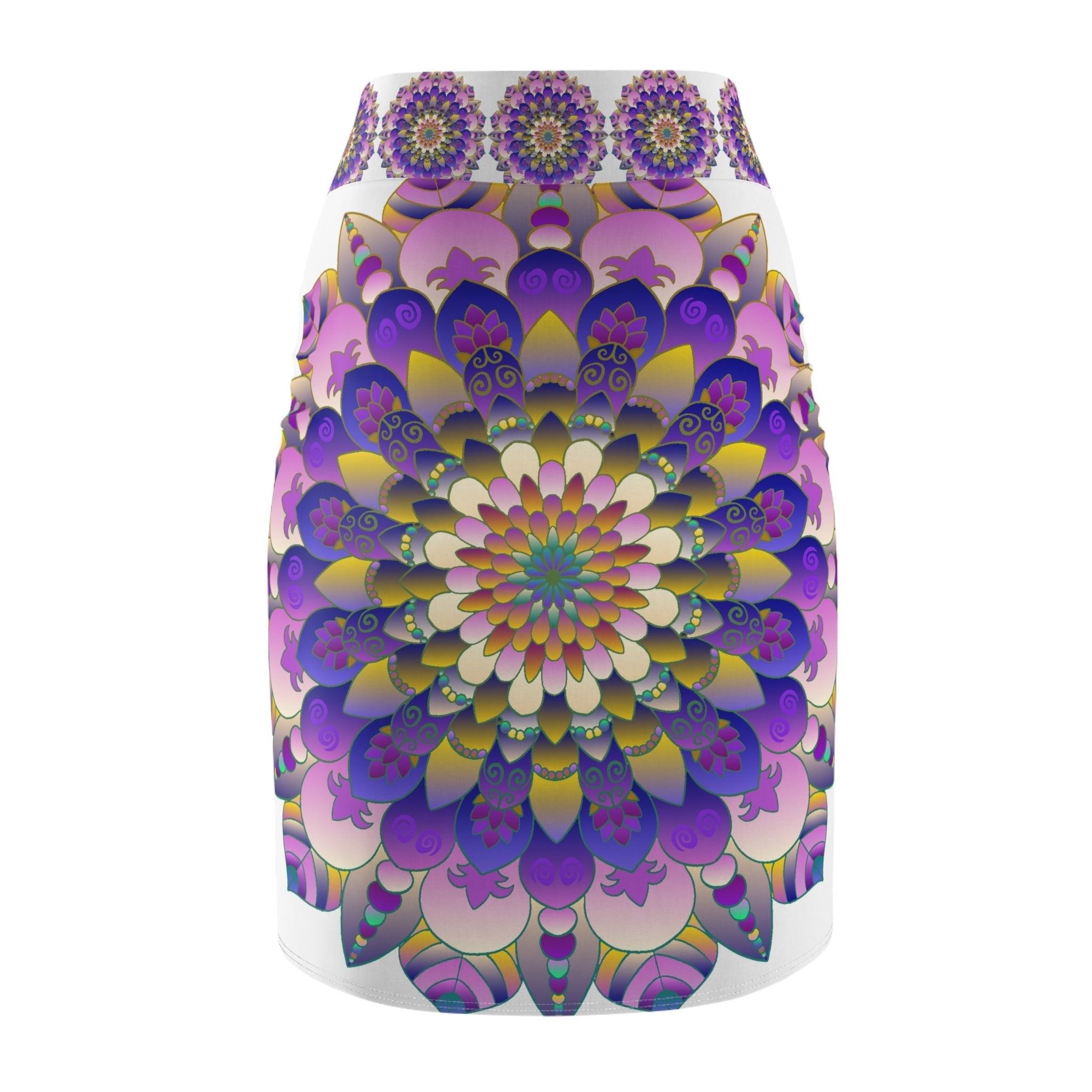 Mandala Pencil Skirt - Light Purple & Azure All Over Prints - Blululi