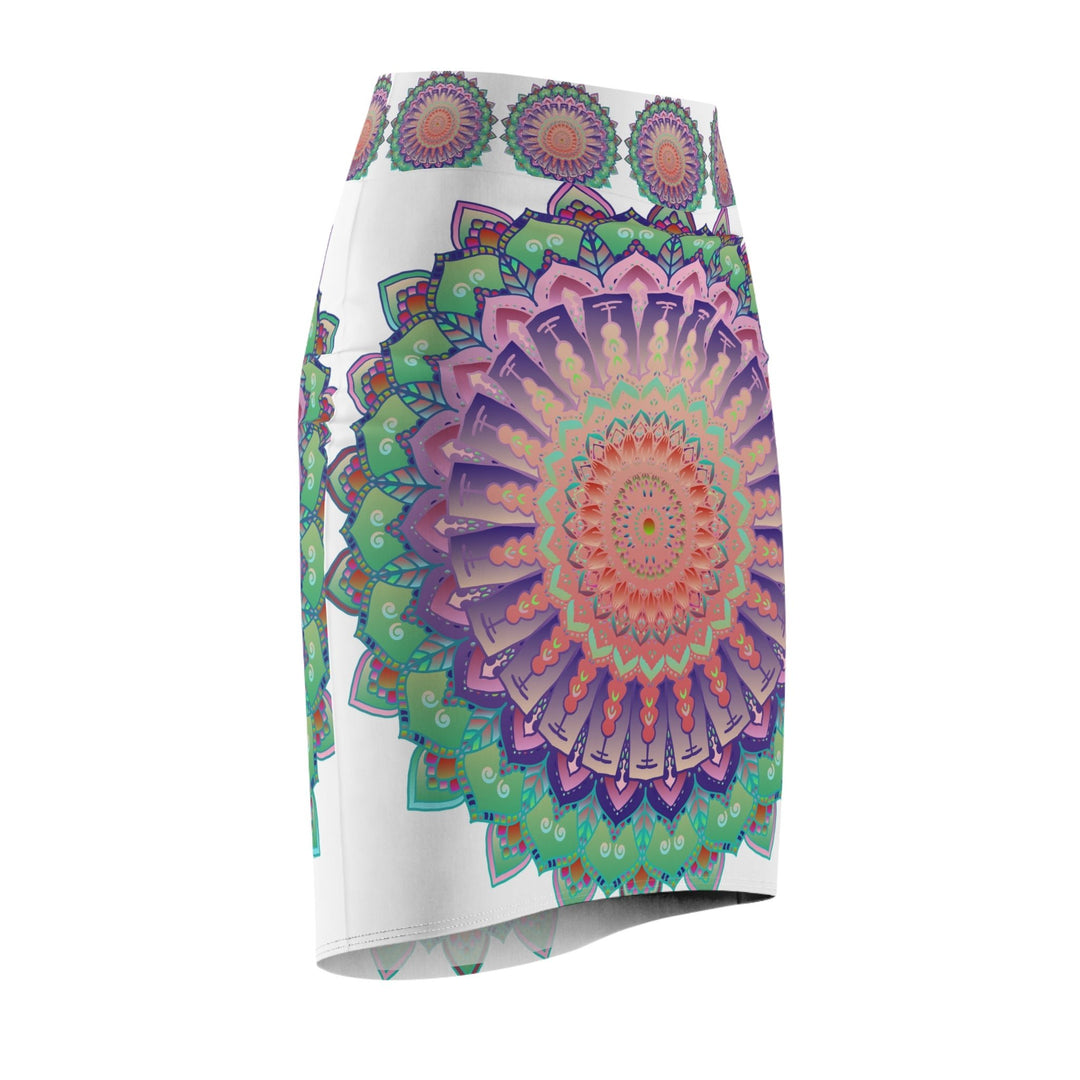 Mandala Pencil Skirt - Light Purple & Azure All Over Prints - Blululi