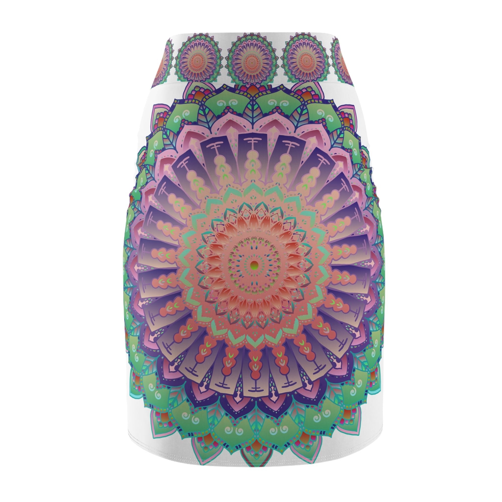 Mandala Pencil Skirt - Light Purple & Azure All Over Prints - Blululi