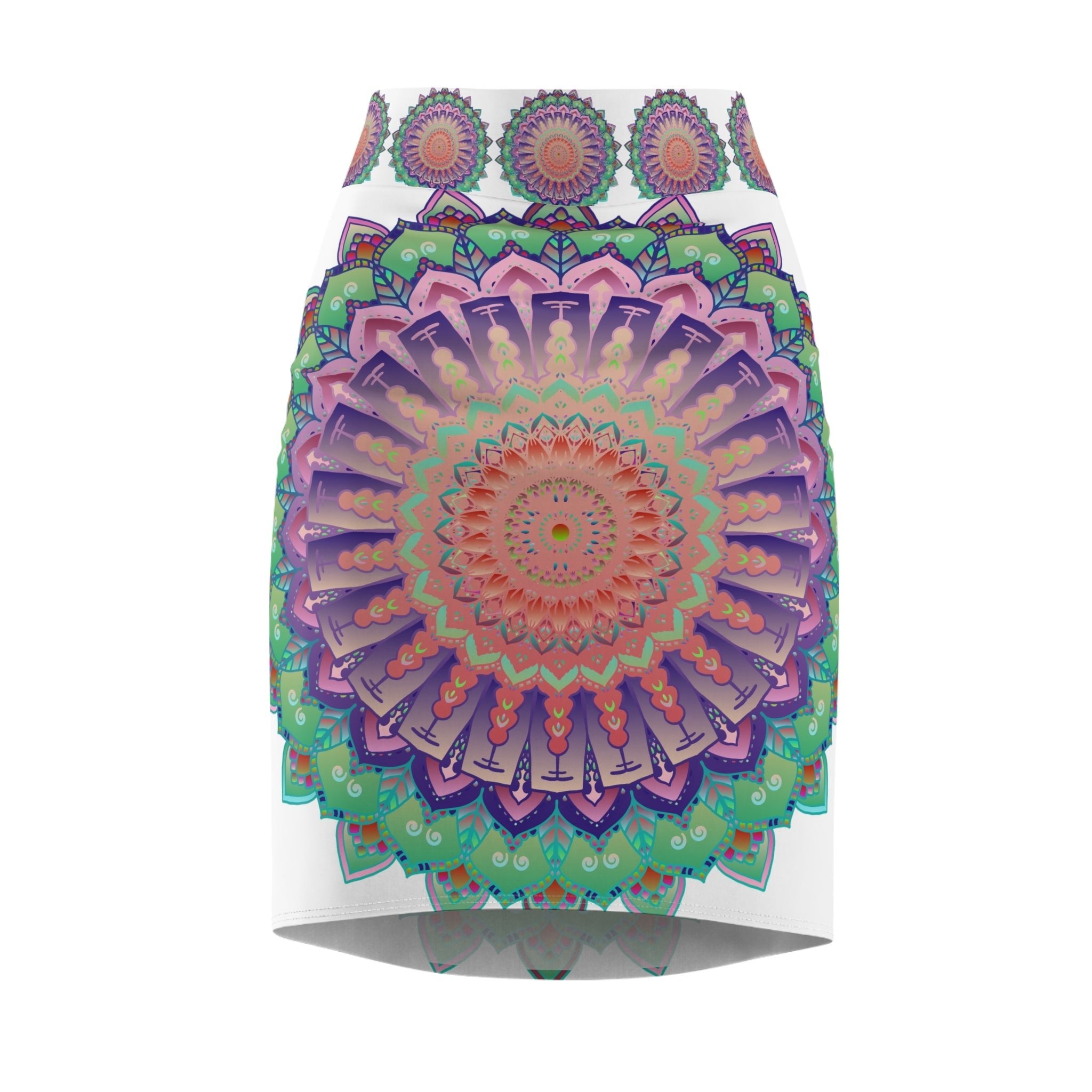 Mandala Pencil Skirt - Light Purple & Azure All Over Prints - Blululi