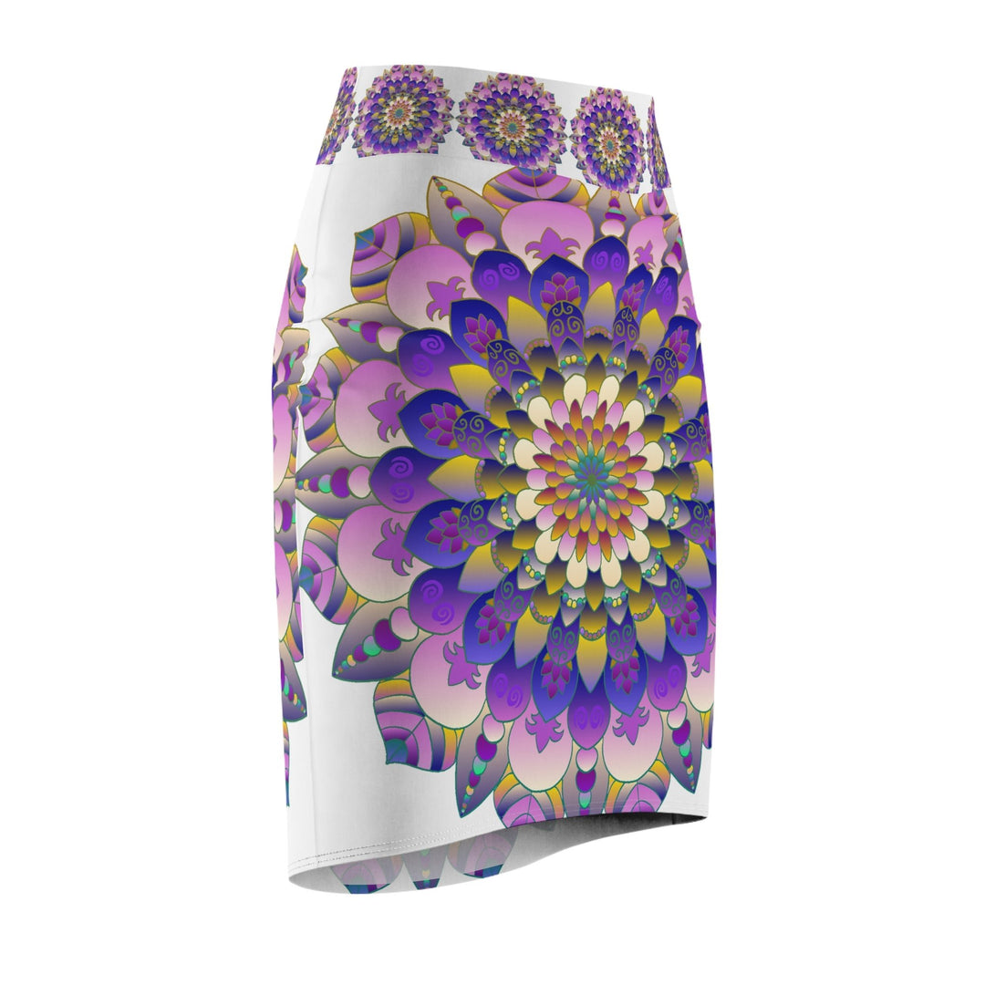 Mandala Pencil Skirt - Light Purple & Azure All Over Prints - Blululi