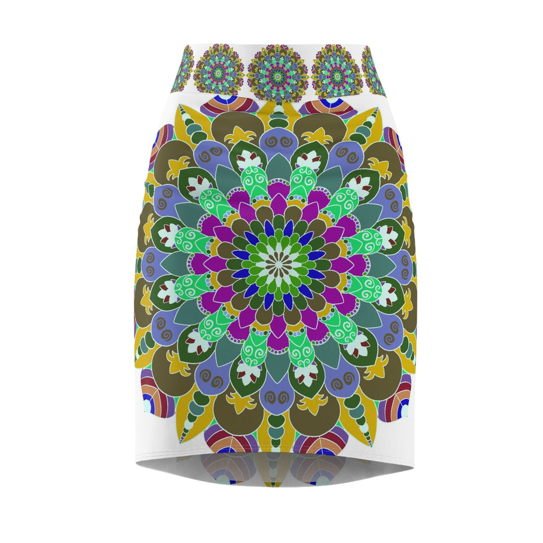 Mandala Pencil Skirt - Light Purple & Azure All Over Prints - Blululi