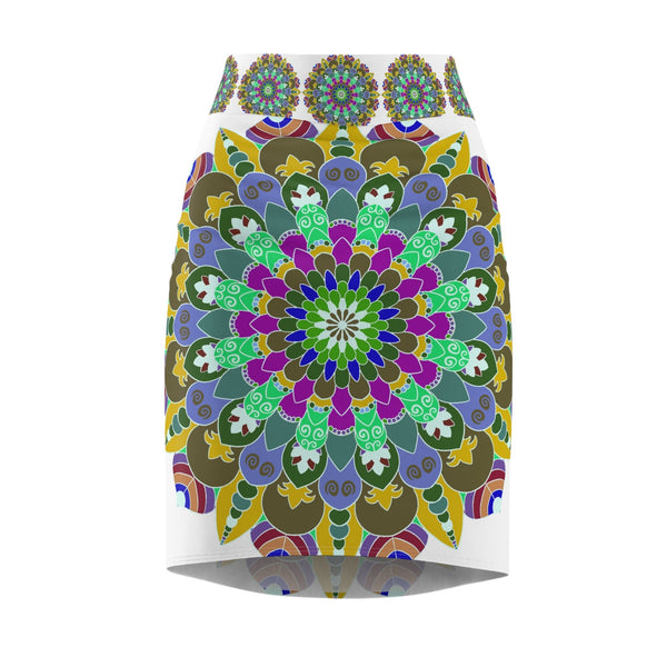 Mandala Pencil Skirt - Light Purple & Azure All Over Prints - Blululi