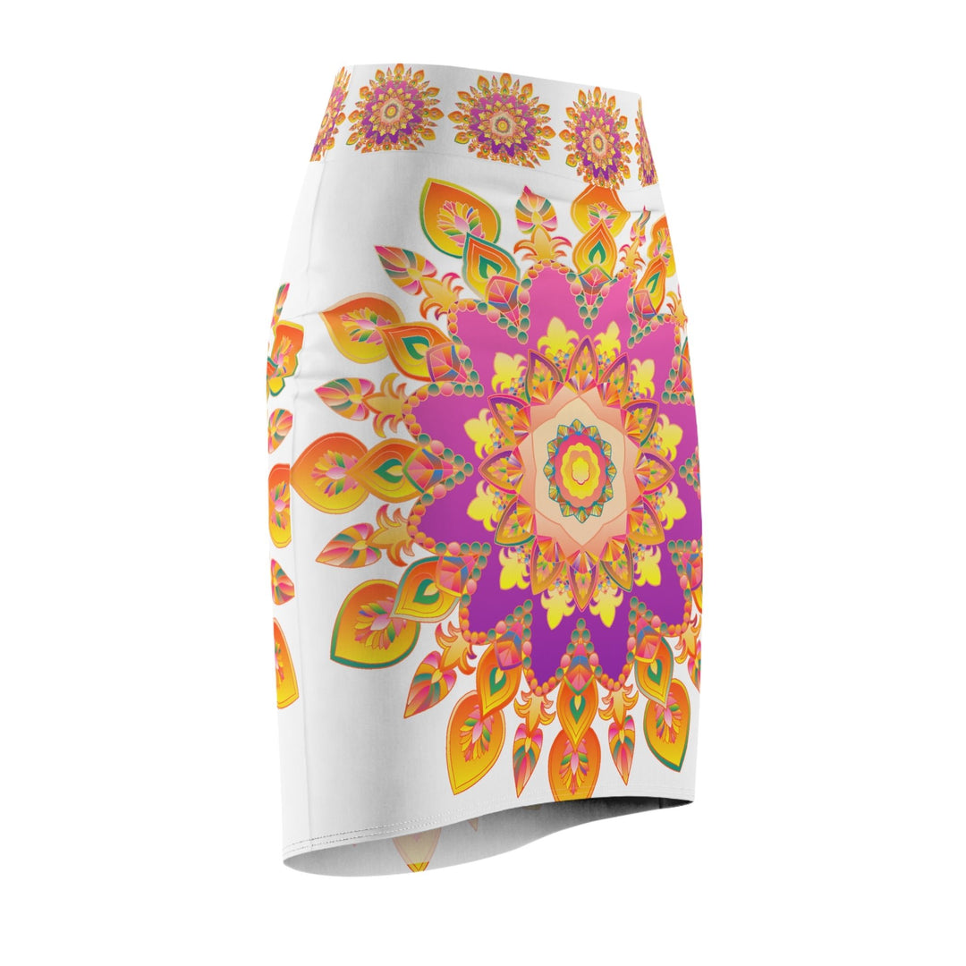 Mandala Pencil Skirt - Light Purple, Azure & Iridescent All Over Prints - Blululi