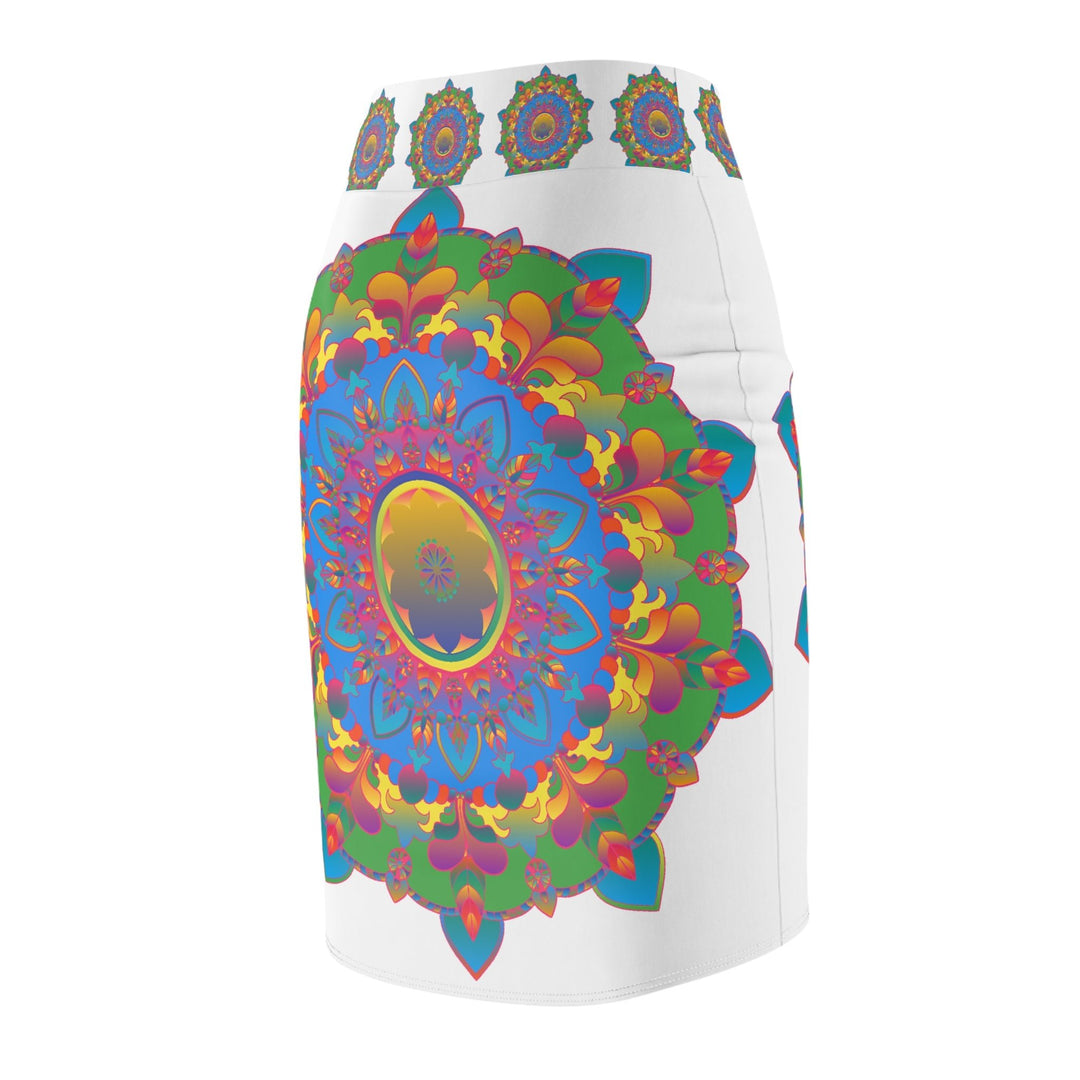 Mandala Pencil Skirt - Light Purple, Azure & Iridescent All Over Prints - Blululi