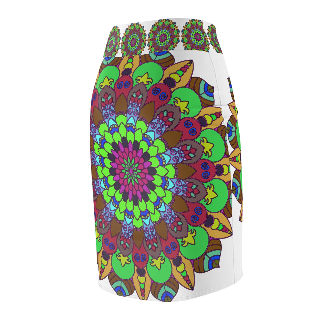 Mandala Pencil Skirt - Light Purple, Azure & Iridescent All Over Prints - Blululi