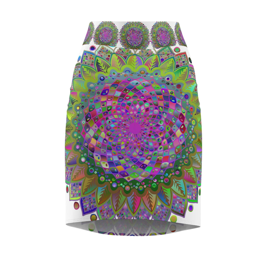 Mandala Pencil Skirt - Light Purple, Azure & Iridescent All Over Prints - Blululi