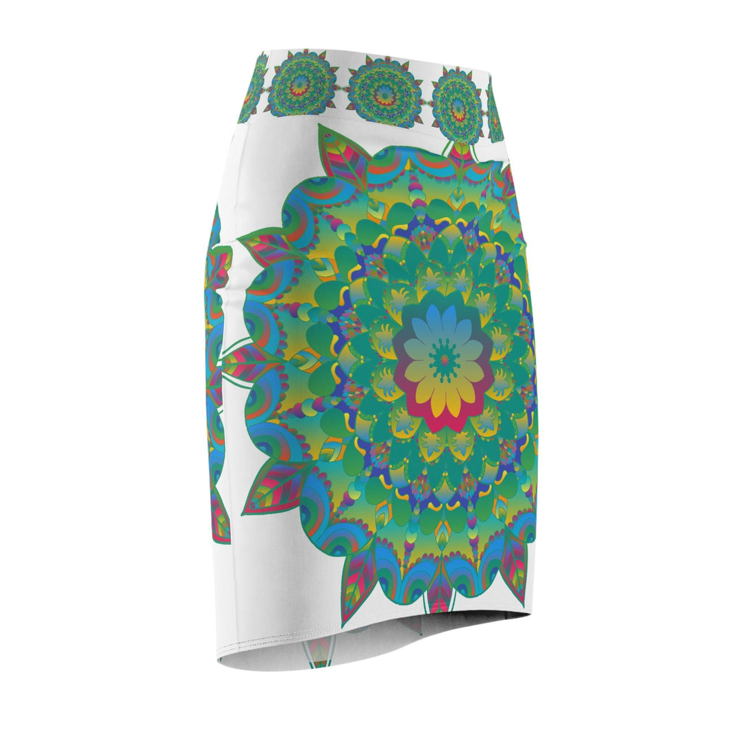 Mandala Pencil Skirt - Light Purple, Azure & Iridescent All Over Prints - Blululi