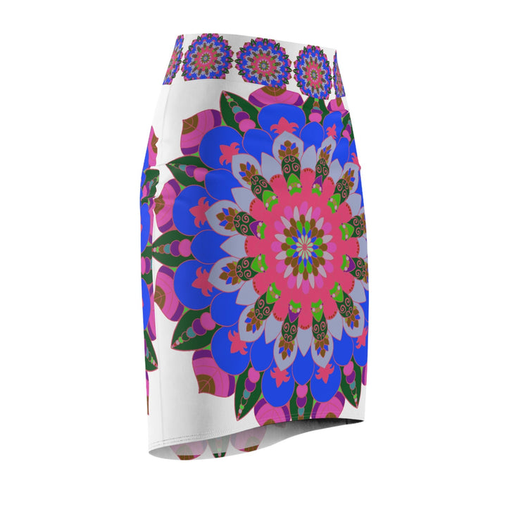 Mandala Pencil Skirt - Light Purple, Azure & Iridescent All Over Prints - Blululi