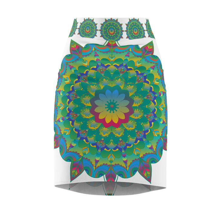 Mandala Pencil Skirt - Light Purple, Azure & Iridescent All Over Prints - Blululi