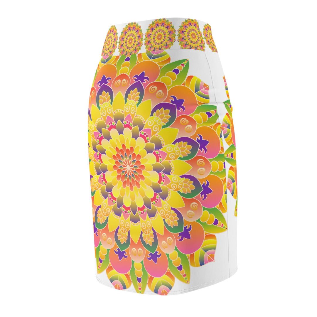 Mandala Pencil Skirt - Light Purple, Azure & Iridescent All Over Prints - Blululi