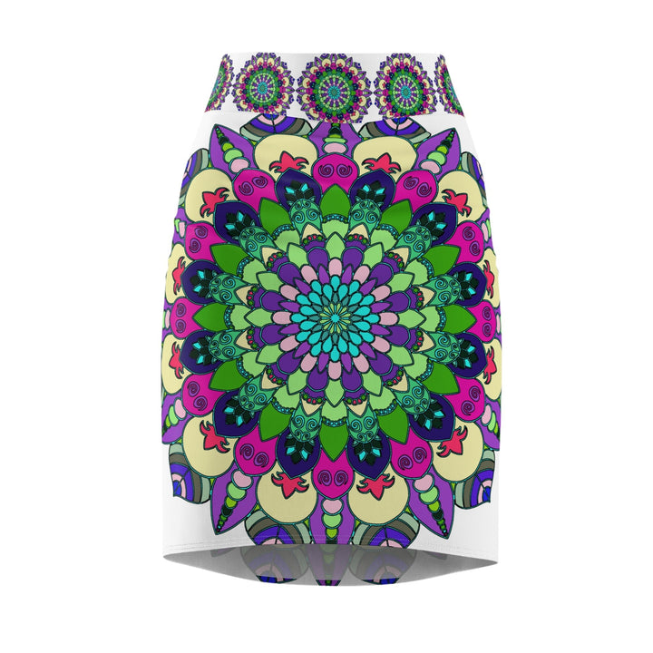 Mandala Pencil Skirt - Light Purple, Azure & Iridescent All Over Prints - Blululi