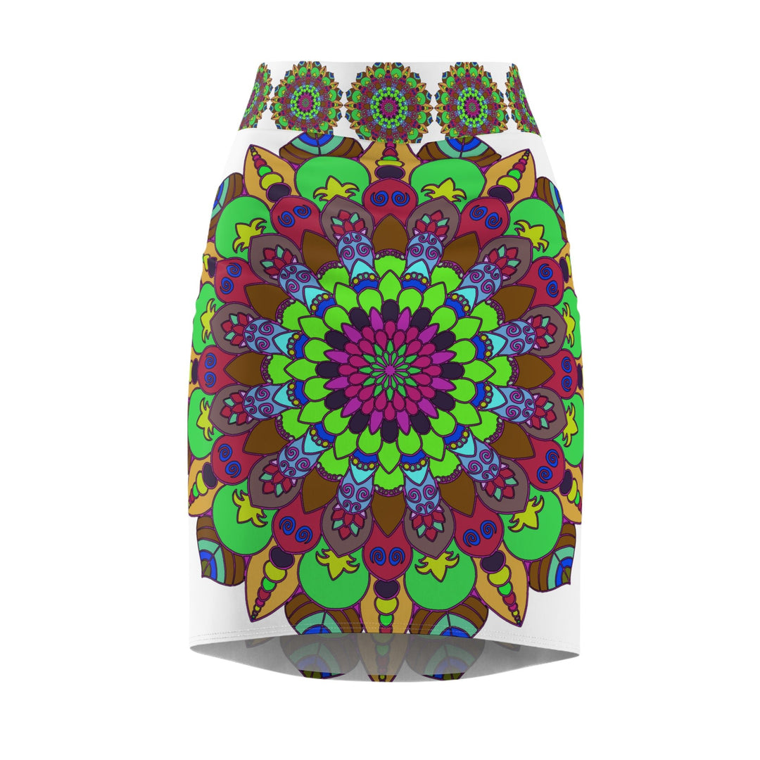 Mandala Pencil Skirt - Light Purple, Azure & Iridescent All Over Prints - Blululi