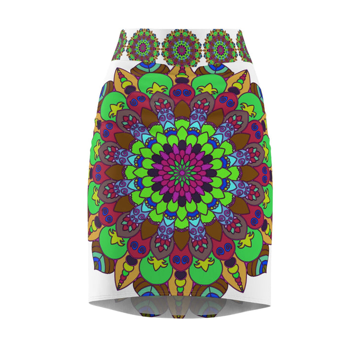 Mandala Pencil Skirt - Light Purple, Azure & Iridescent All Over Prints - Blululi