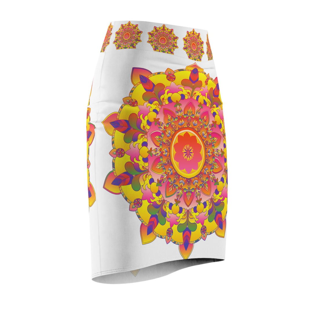 Mandala Pencil Skirt - Light Purple, Azure & Iridescent All Over Prints - Blululi