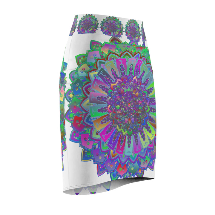 Mandala Pencil Skirt - Light Purple, Azure & Iridescent All Over Prints - Blululi