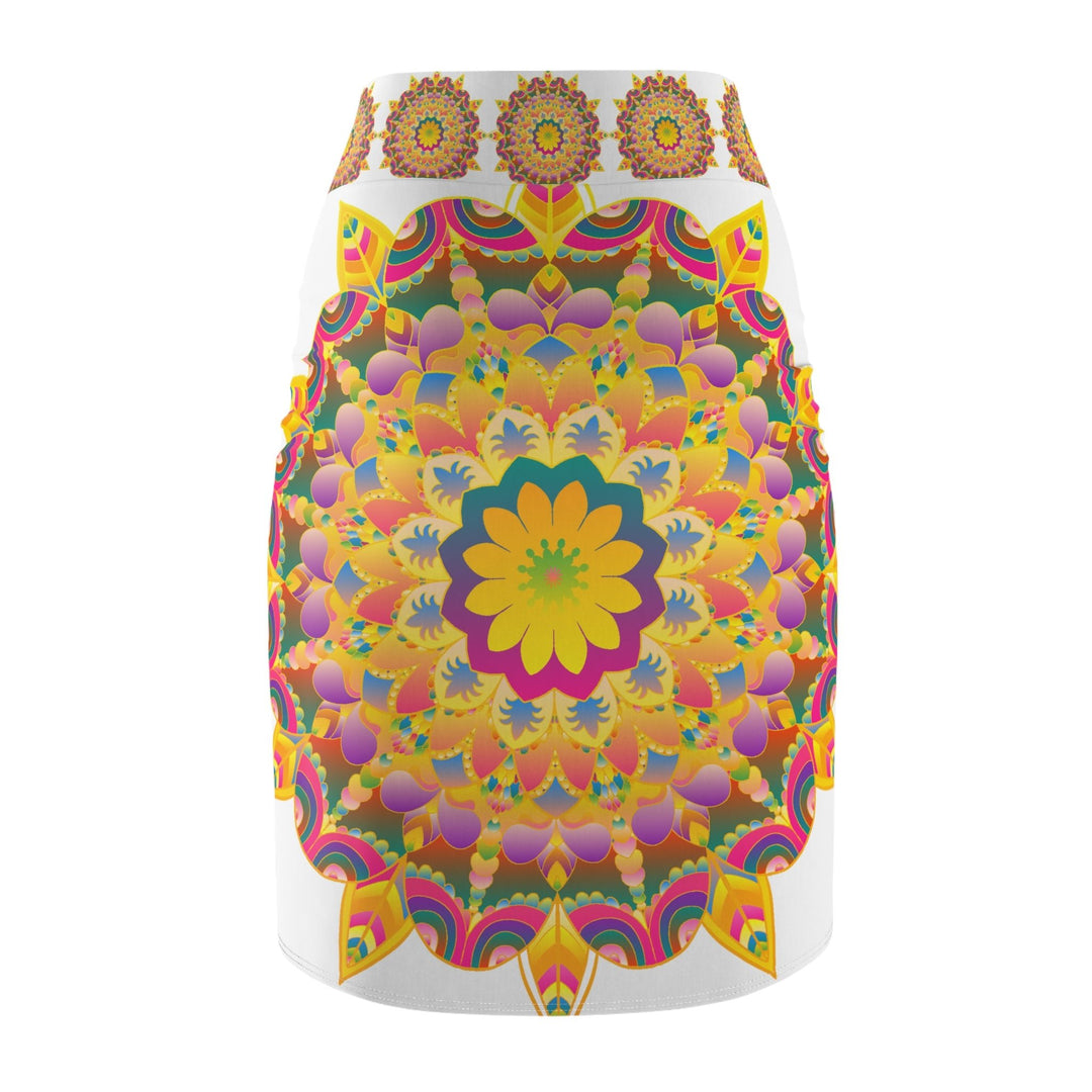 Mandala Pencil Skirt - Light Purple, Azure & Iridescent All Over Prints - Blululi