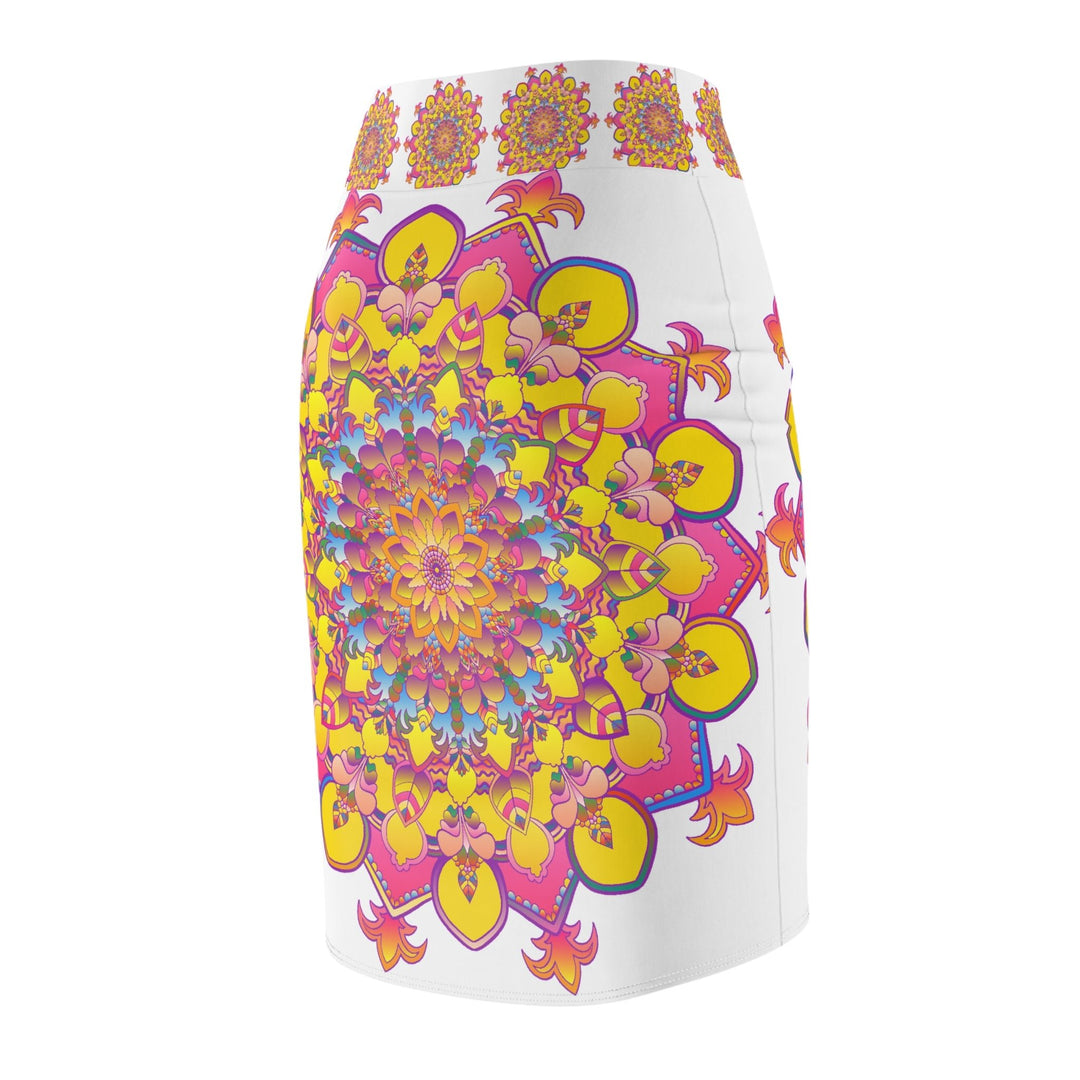 Mandala Pencil Skirt - Light Purple, Azure & Iridescent All Over Prints - Blululi