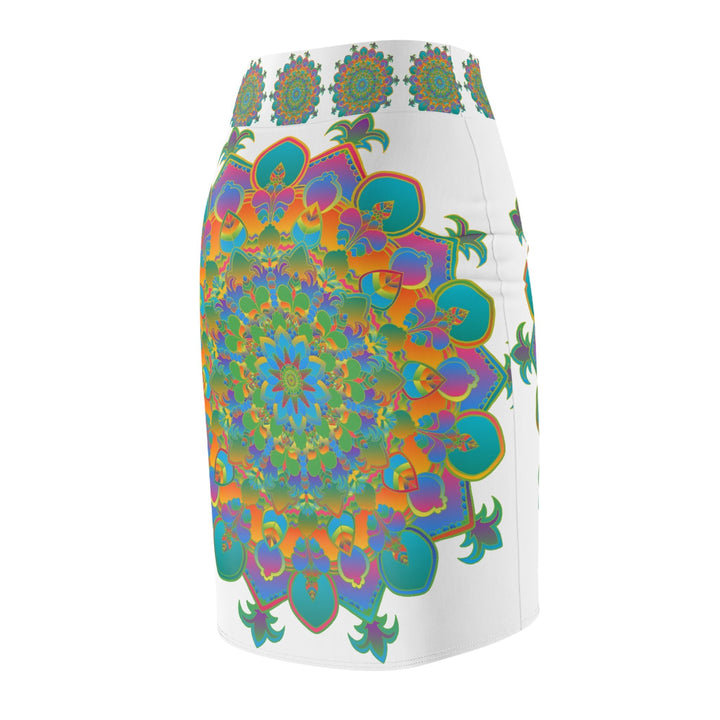 Mandala Pencil Skirt - Light Purple, Azure & Iridescent All Over Prints - Blululi