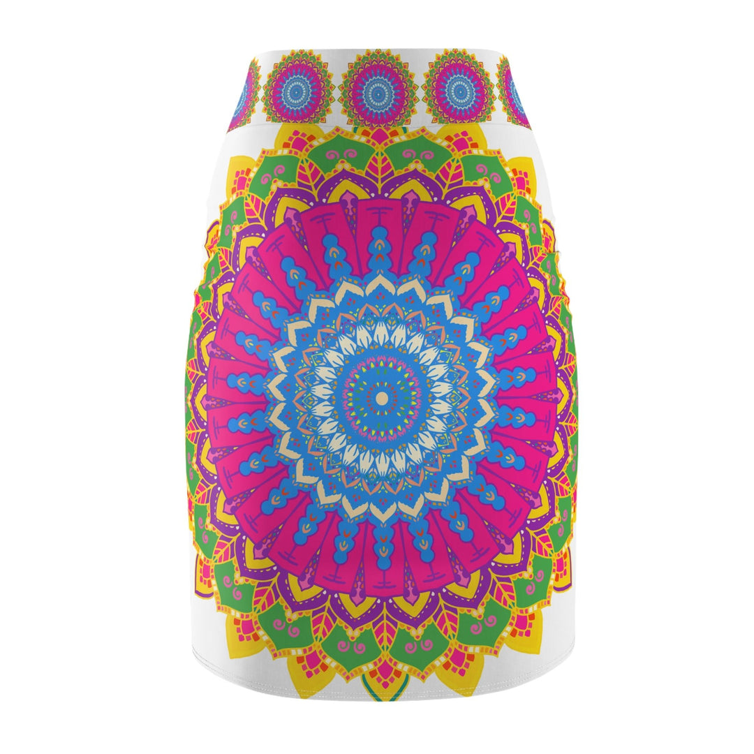 Mandala Pencil Skirt - Light Purple, Azure & Iridescent All Over Prints - Blululi