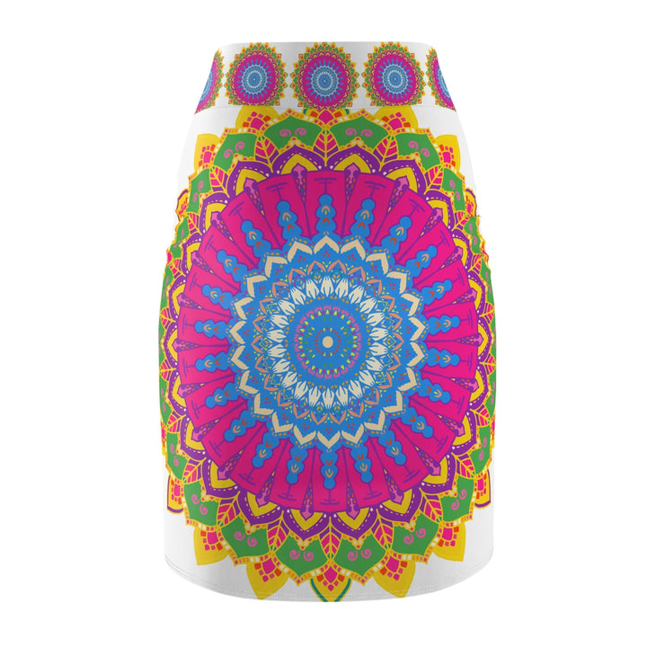 Mandala Pencil Skirt - Light Purple, Azure & Iridescent All Over Prints - Blululi