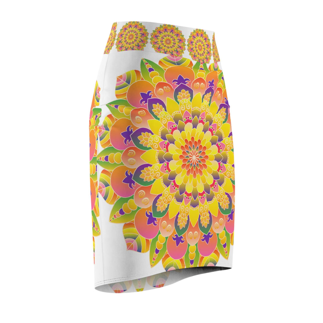 Mandala Pencil Skirt - Light Purple, Azure & Iridescent All Over Prints - Blululi