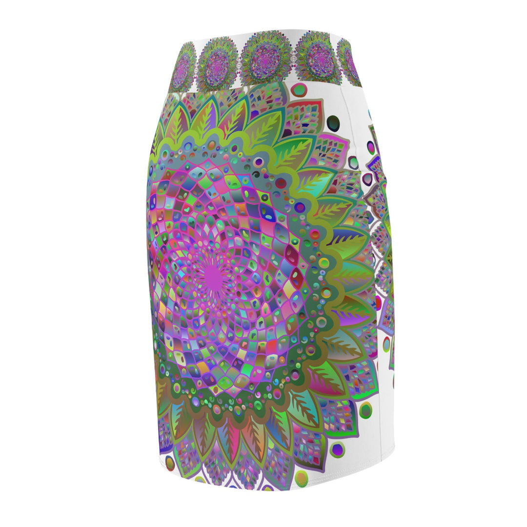 Mandala Pencil Skirt - Light Purple, Azure & Iridescent All Over Prints - Blululi