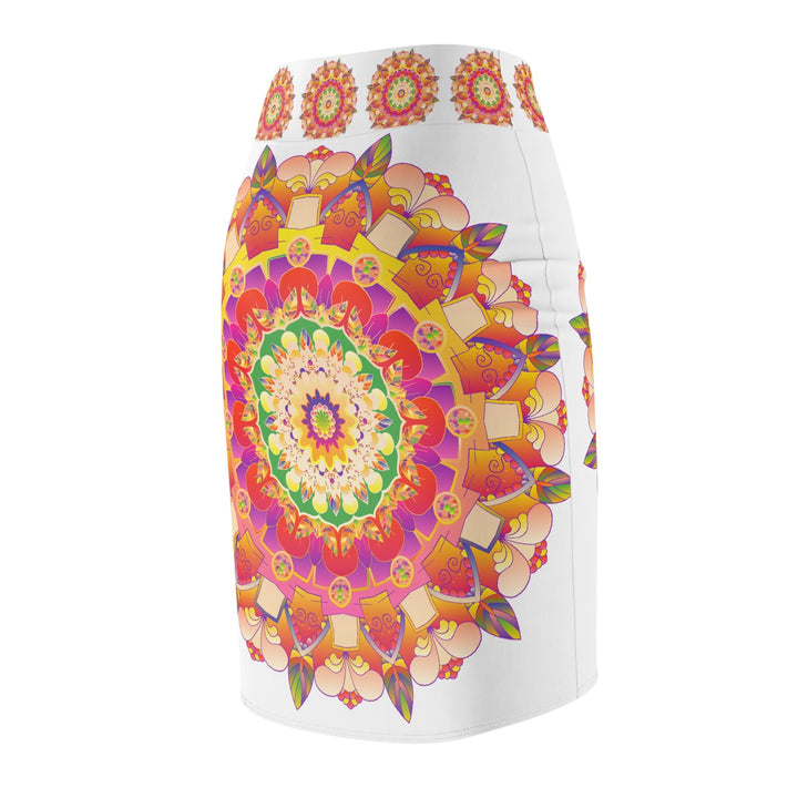 Mandala Pencil Skirt - Light Purple, Azure & Iridescent All Over Prints - Blululi