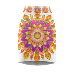 Mandala Pencil Skirt - Light Purple, Azure & Iridescent All Over Prints - Blululi
