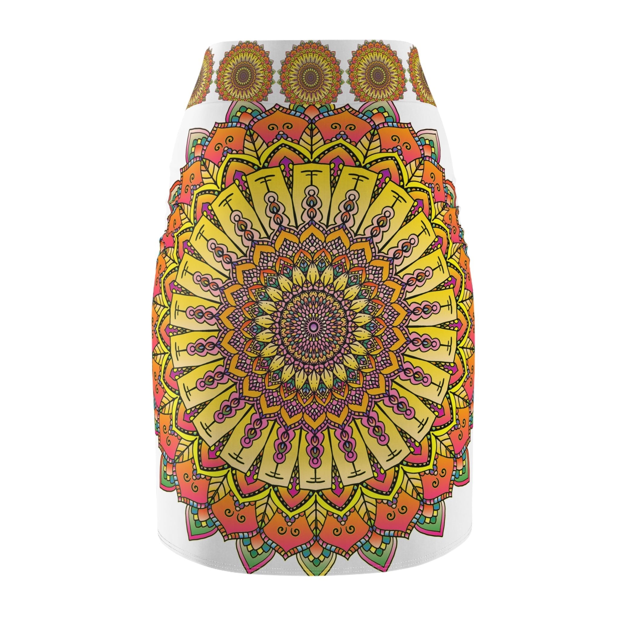 Mandala Pencil Skirt - Light Purple, Azure & Iridescent All Over Prints - Blululi