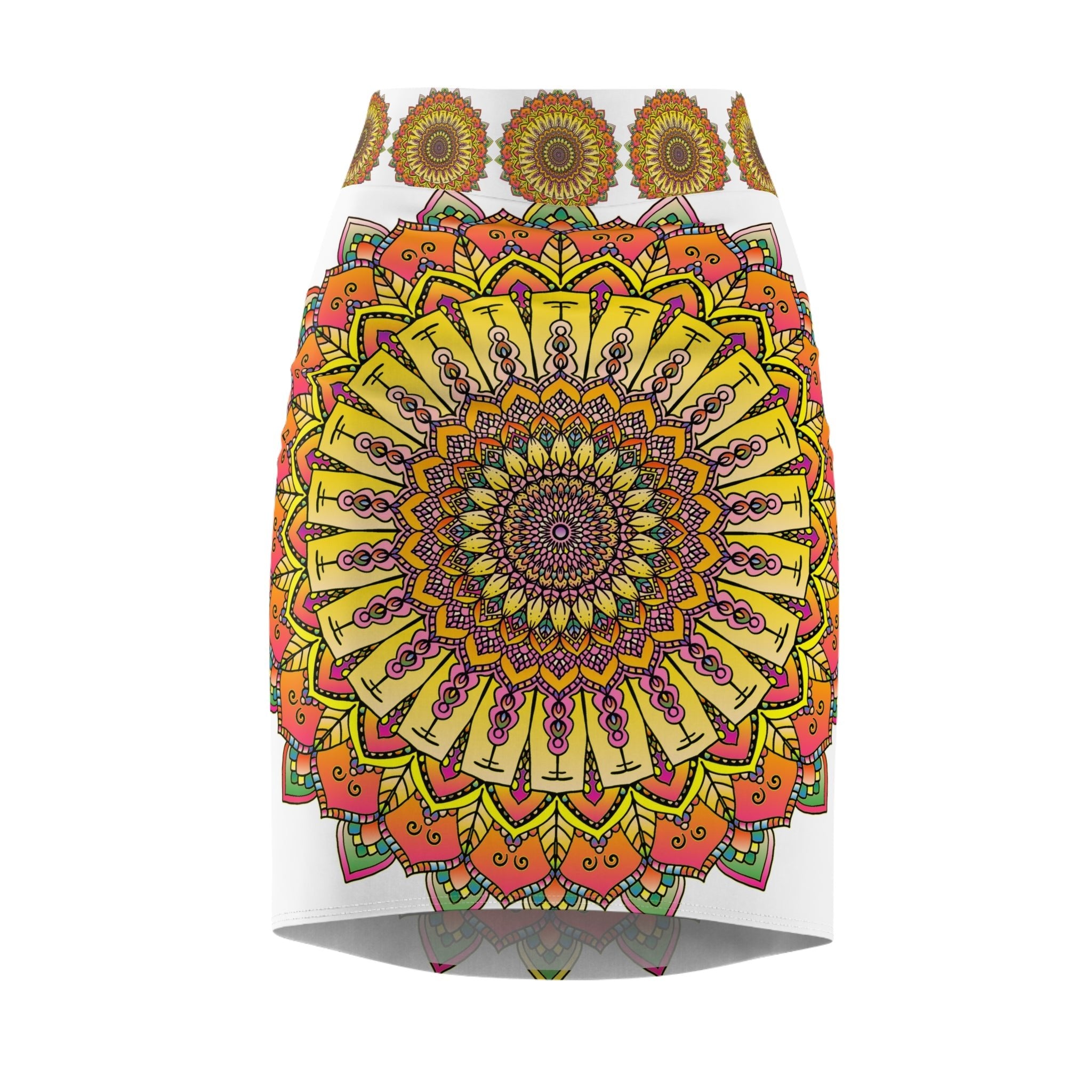 Mandala Pencil Skirt - Light Purple, Azure & Iridescent All Over Prints - Blululi