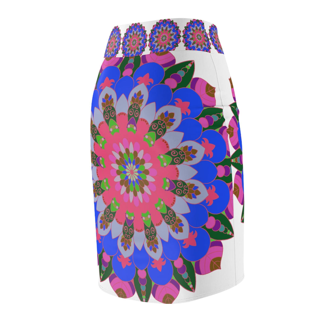 Mandala Pencil Skirt - Light Purple, Azure & Iridescent All Over Prints - Blululi