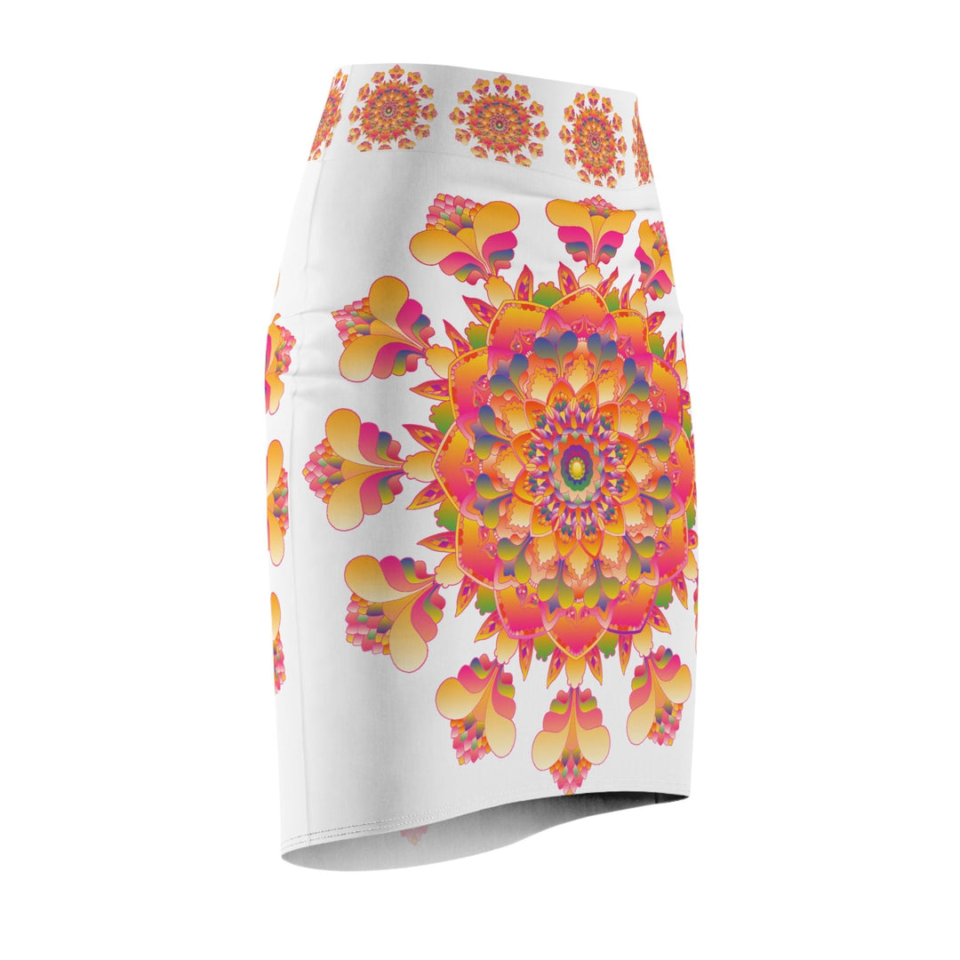 Mandala Pencil Skirt - Light Purple, Azure & Iridescent All Over Prints - Blululi