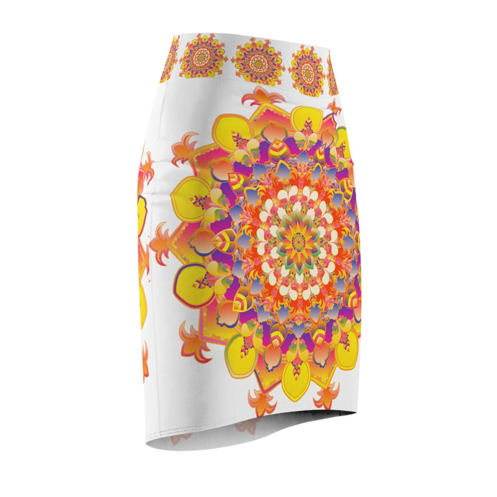 Mandala Pencil Skirt - Light Purple, Azure & Iridescent All Over Prints - Blululi