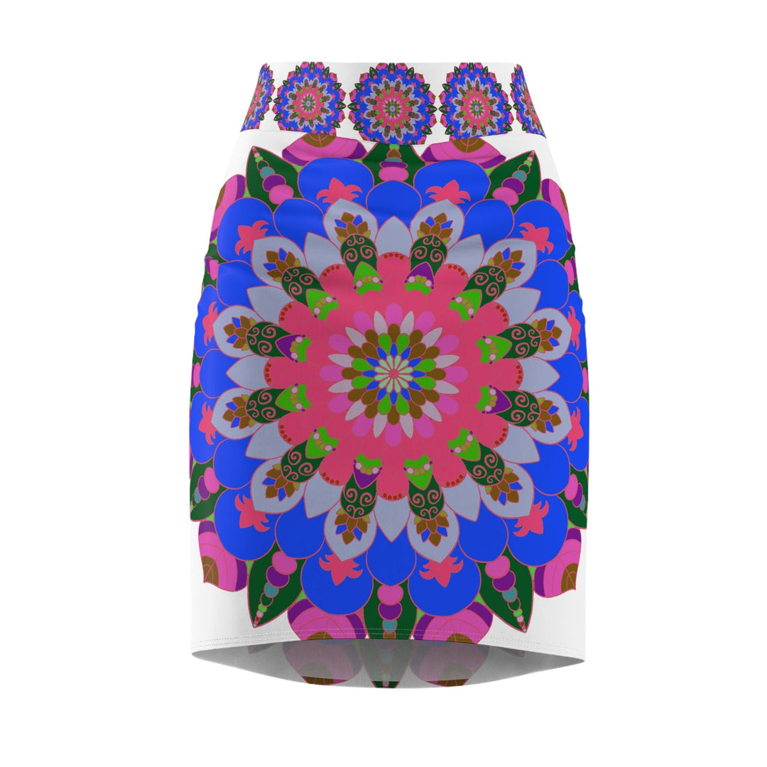 Mandala Pencil Skirt - Light Purple, Azure & Iridescent All Over Prints - Blululi