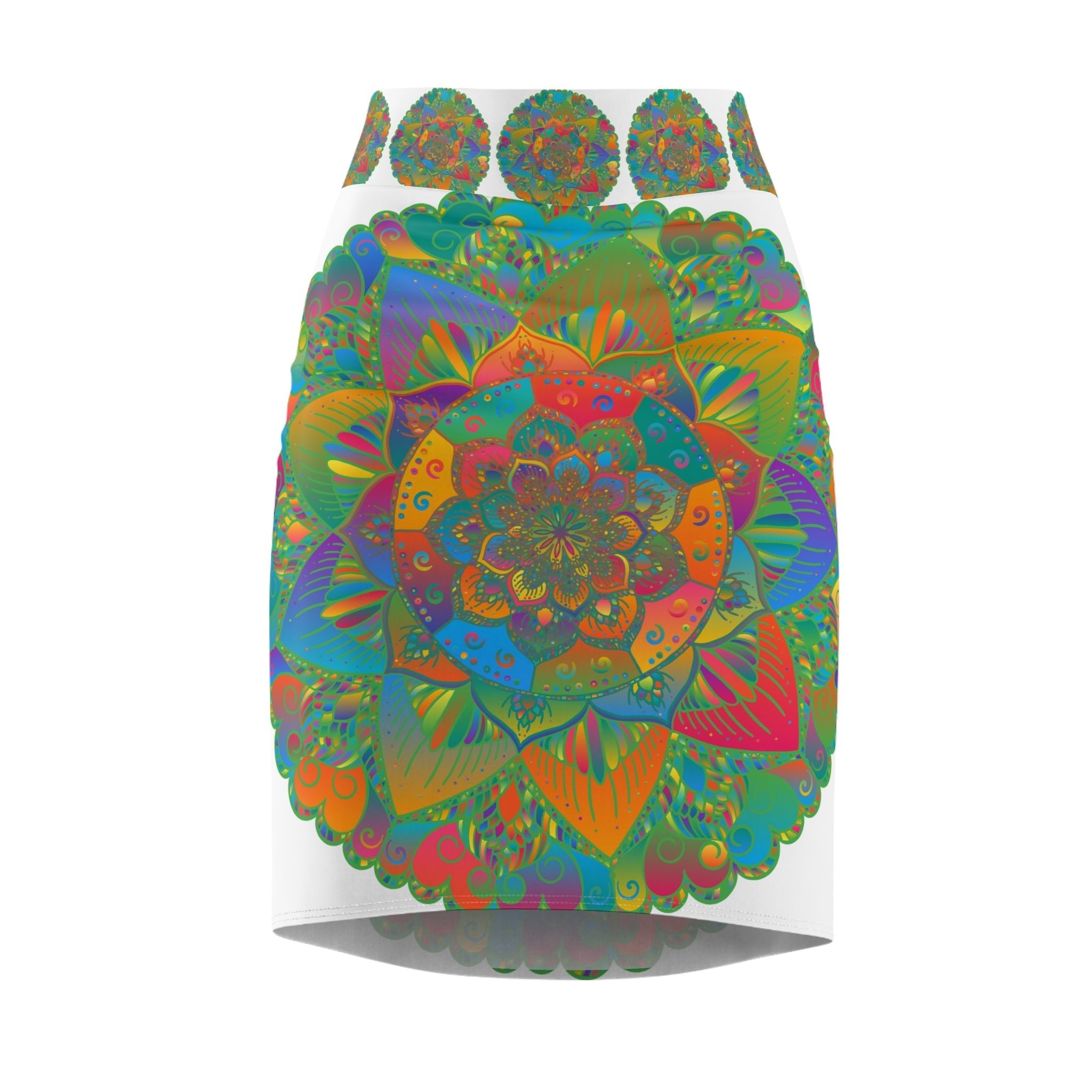 Mandala Pencil Skirt - Light Purple, Azure & Iridescent All Over Prints - Blululi