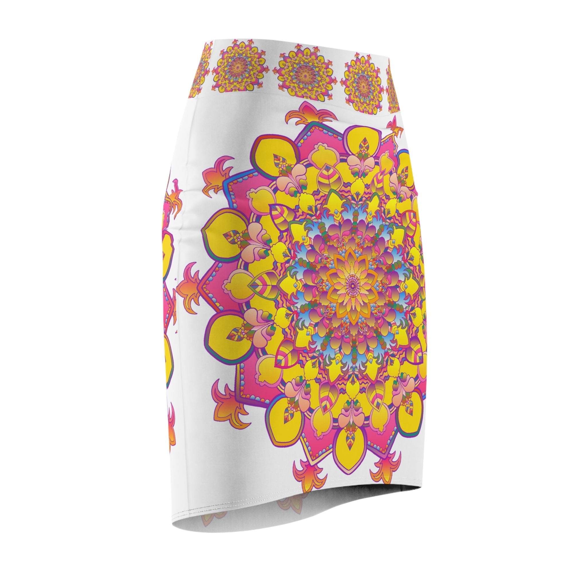 Mandala Pencil Skirt - Light Purple, Azure & Iridescent All Over Prints - Blululi