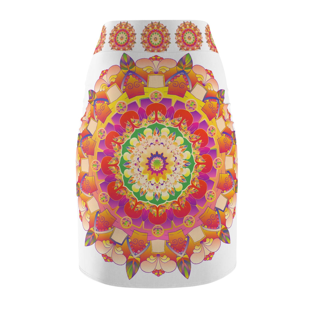 Mandala Pencil Skirt - Light Purple, Azure & Iridescent All Over Prints - Blululi