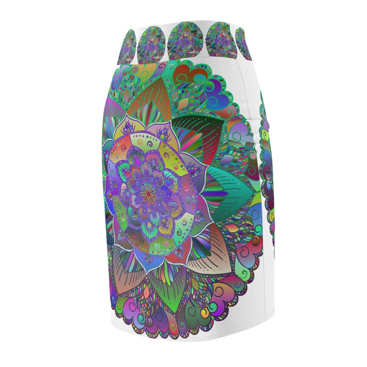 Mandala Pencil Skirt - Light Purple, Azure & Iridescent All Over Prints - Blululi