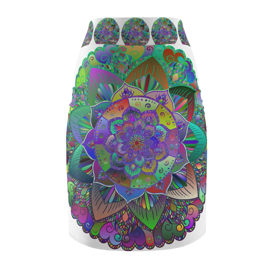 Mandala Pencil Skirt - Light Purple, Azure & Iridescent All Over Prints - Blululi