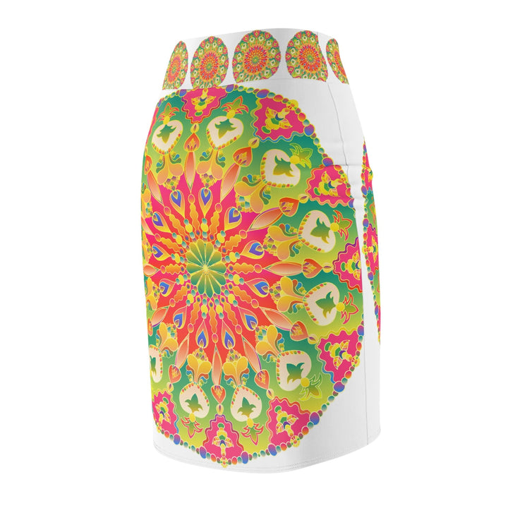 Mandala Pencil Skirt - Light Purple, Azure & Iridescent All Over Prints - Blululi