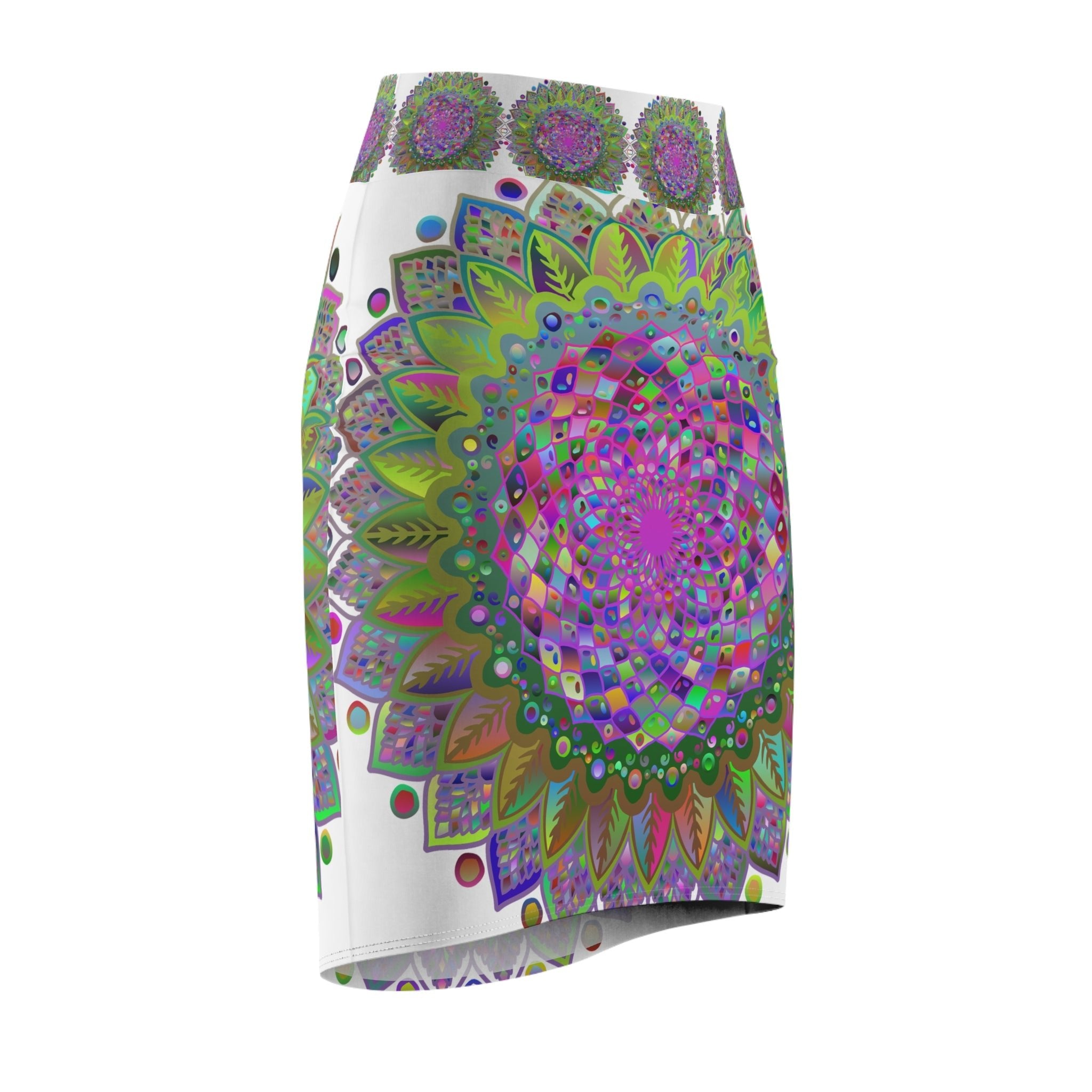 Mandala Pencil Skirt - Light Purple, Azure & Iridescent All Over Prints - Blululi