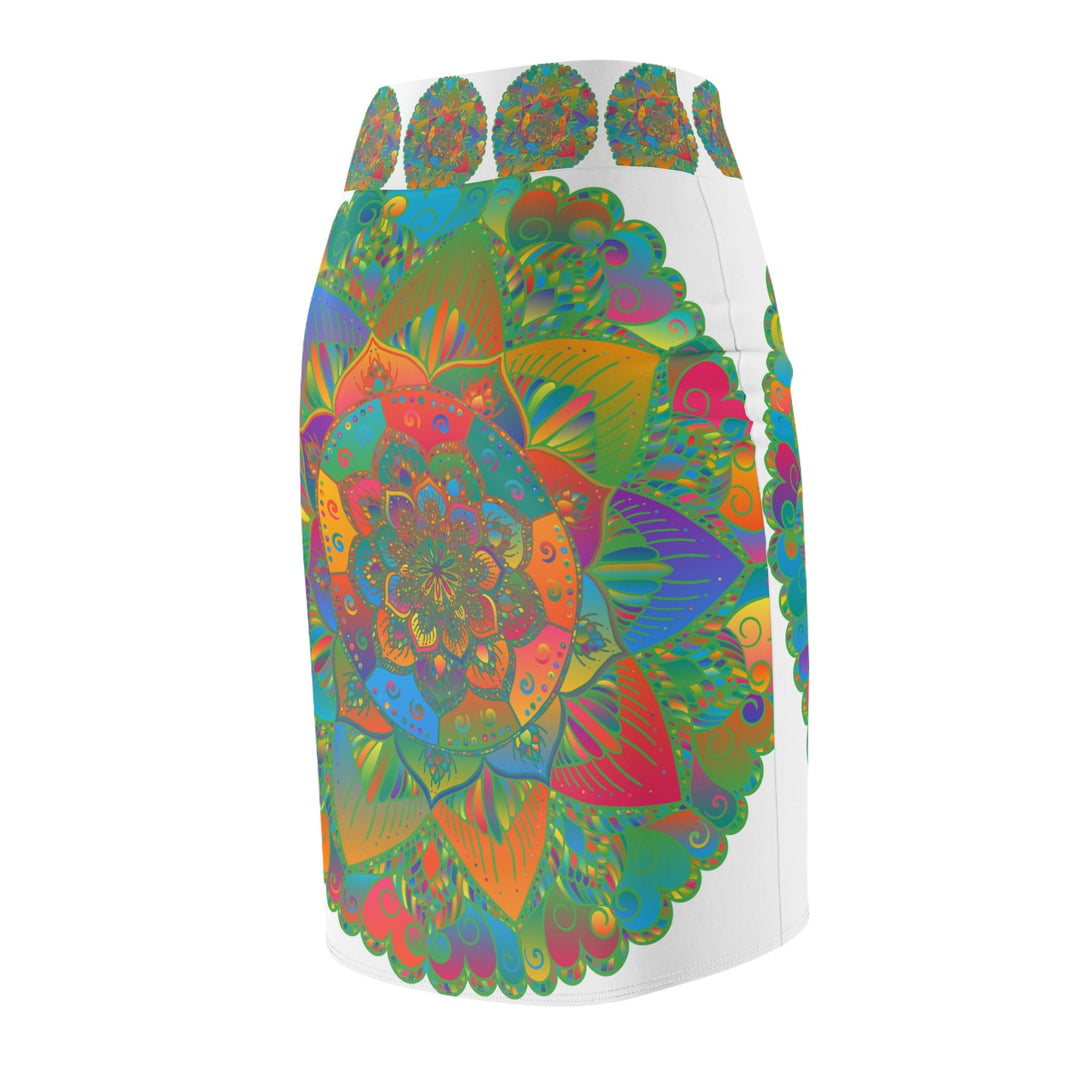 Mandala Pencil Skirt - Light Purple, Azure & Iridescent All Over Prints - Blululi