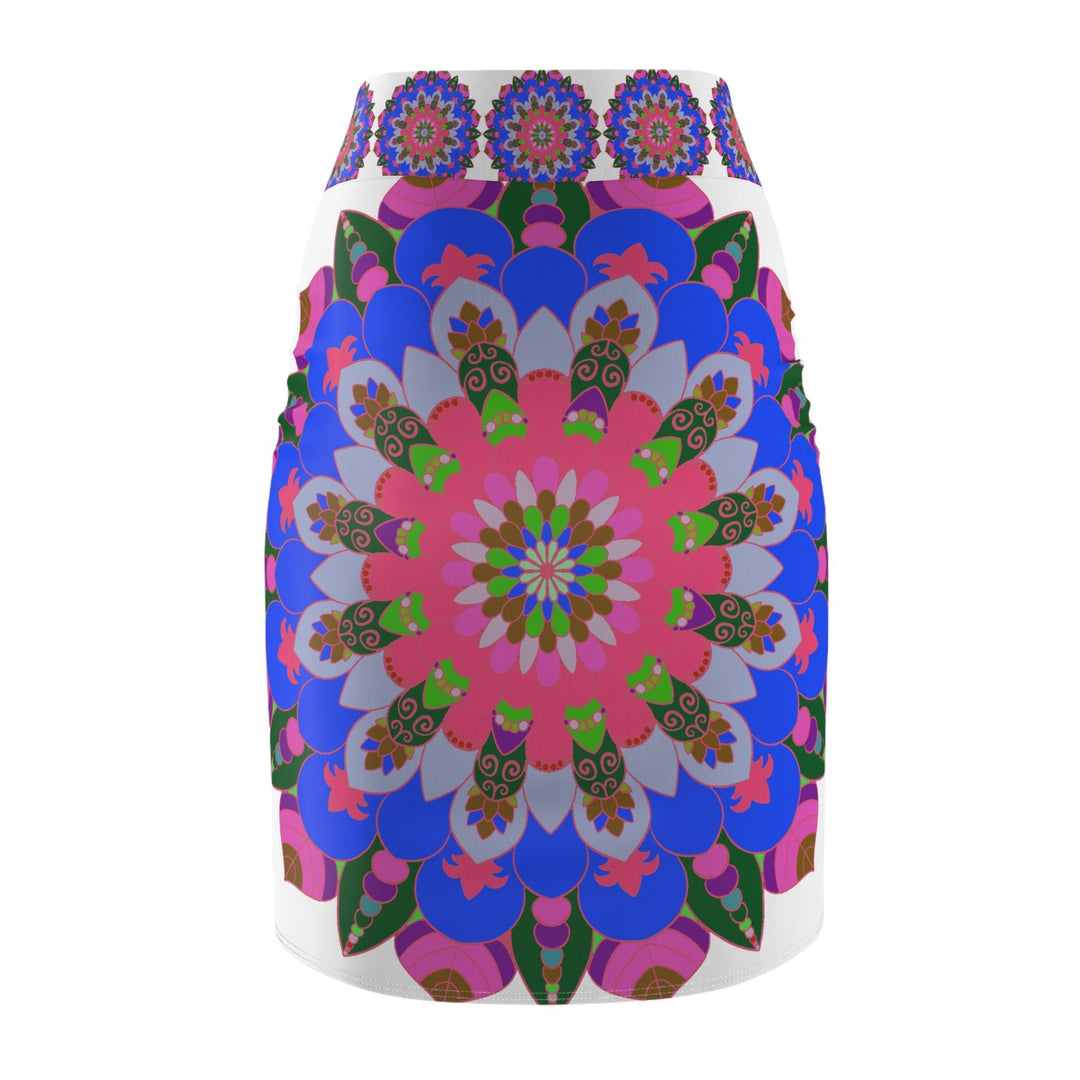 Mandala Pencil Skirt - Light Purple, Azure & Iridescent All Over Prints - Blululi