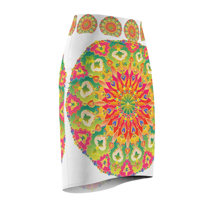 Mandala Pencil Skirt - Light Purple, Azure & Iridescent All Over Prints - Blululi