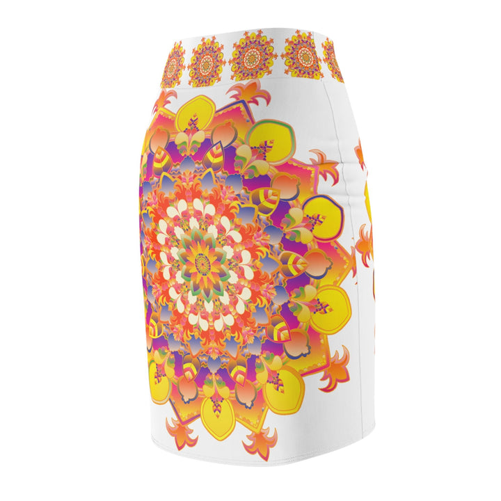 Mandala Pencil Skirt - Light Purple, Azure & Iridescent All Over Prints - Blululi