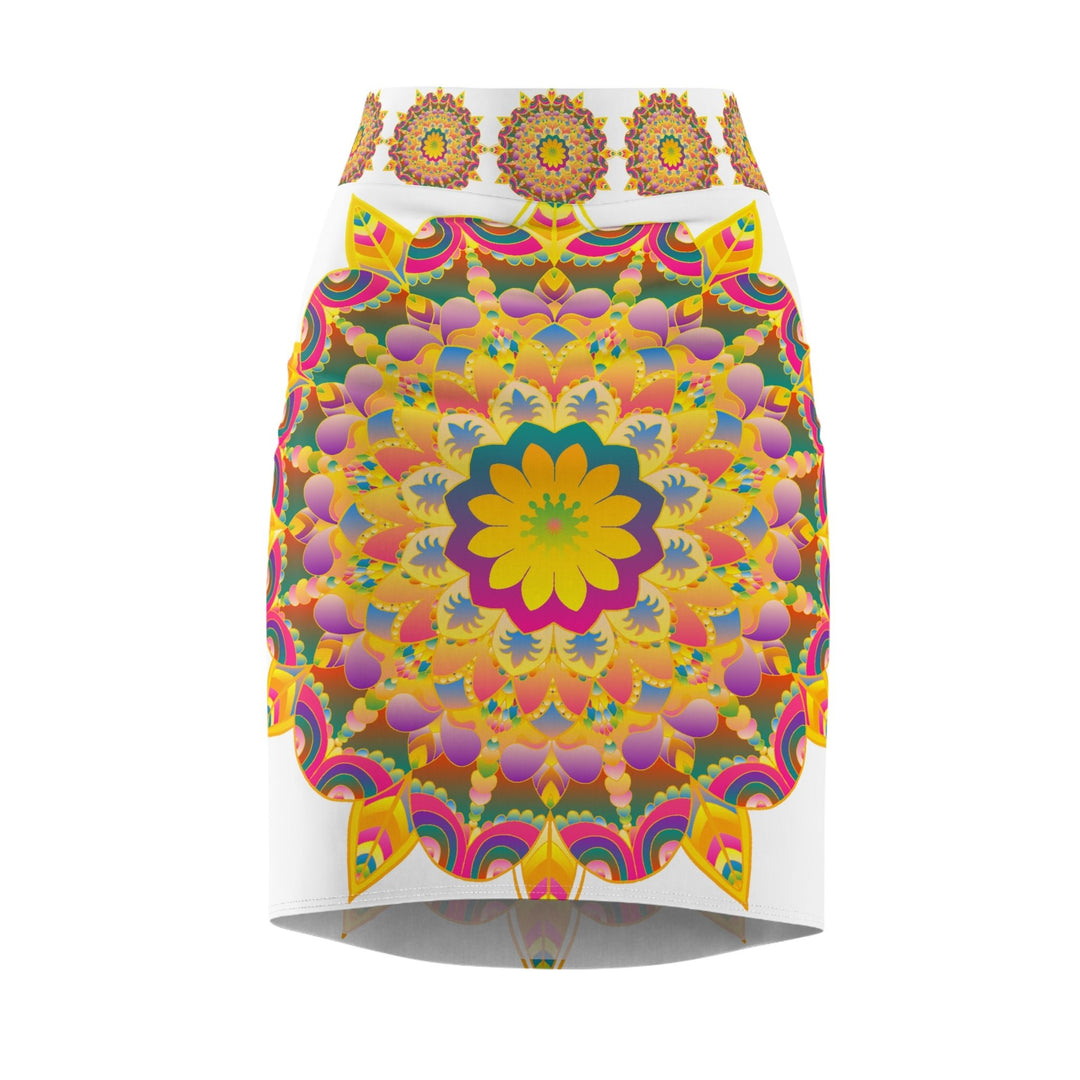 Mandala Pencil Skirt - Light Purple, Azure & Iridescent All Over Prints - Blululi