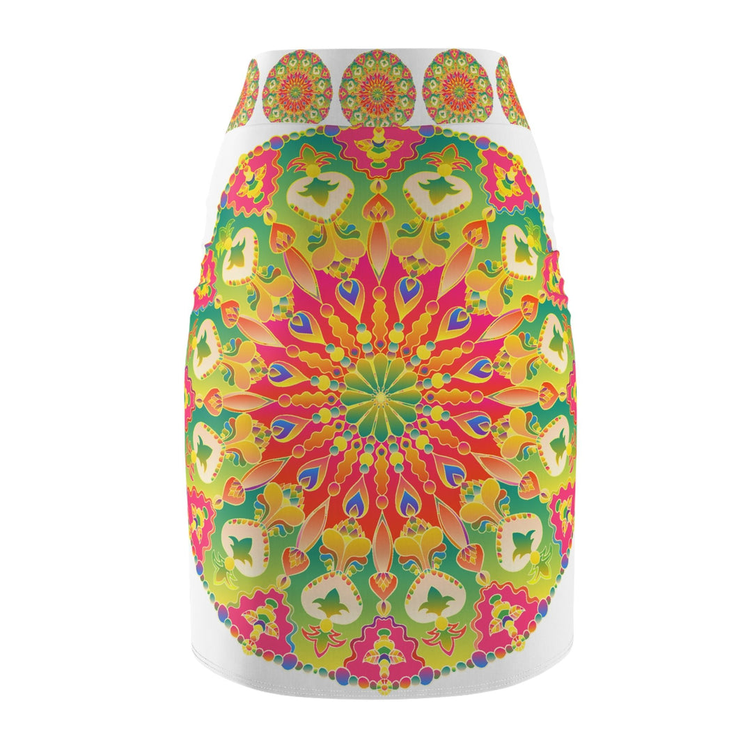 Mandala Pencil Skirt - Light Purple, Azure & Iridescent All Over Prints - Blululi