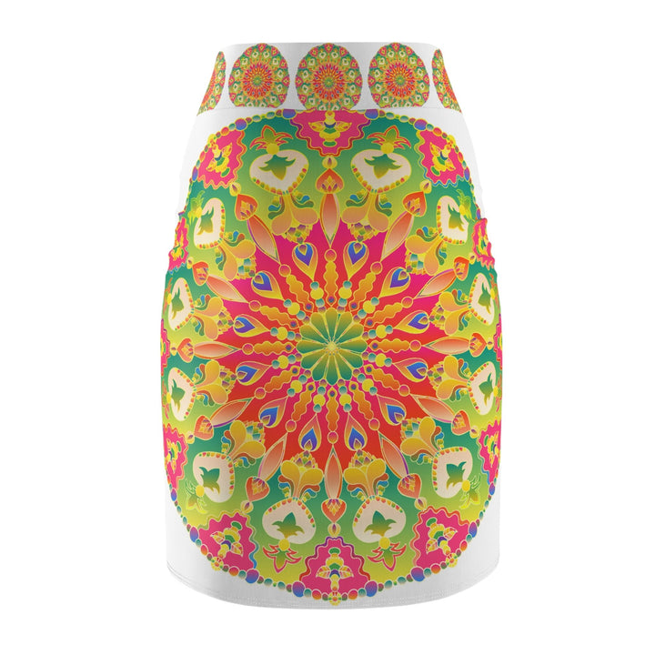 Mandala Pencil Skirt - Light Purple, Azure & Iridescent All Over Prints - Blululi