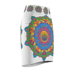 Mandala Pencil Skirt - Light Purple, Azure & Iridescent All Over Prints - Blululi